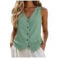 thumbnail image 1 of BLVB Vest Tops for Women Summer Cotton Linen Sleeveless Dressy Casual Tank Tops Button down V Neck Waistcoat Vests, 1 of 6