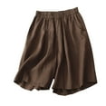 thumbnail image 1 of BLVB Wide Leg Cotton Linen Shorts for Women Elastic High Waisted Casual Loose Baggy Beach Lounge Pocketed Shorts, 1 of 5