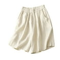 thumbnail image 1 of BLVB Wide Leg Cotton Linen Shorts for Women Elastic High Waisted Casual Loose Baggy Beach Lounge Pocketed Shorts, 1 of 6
