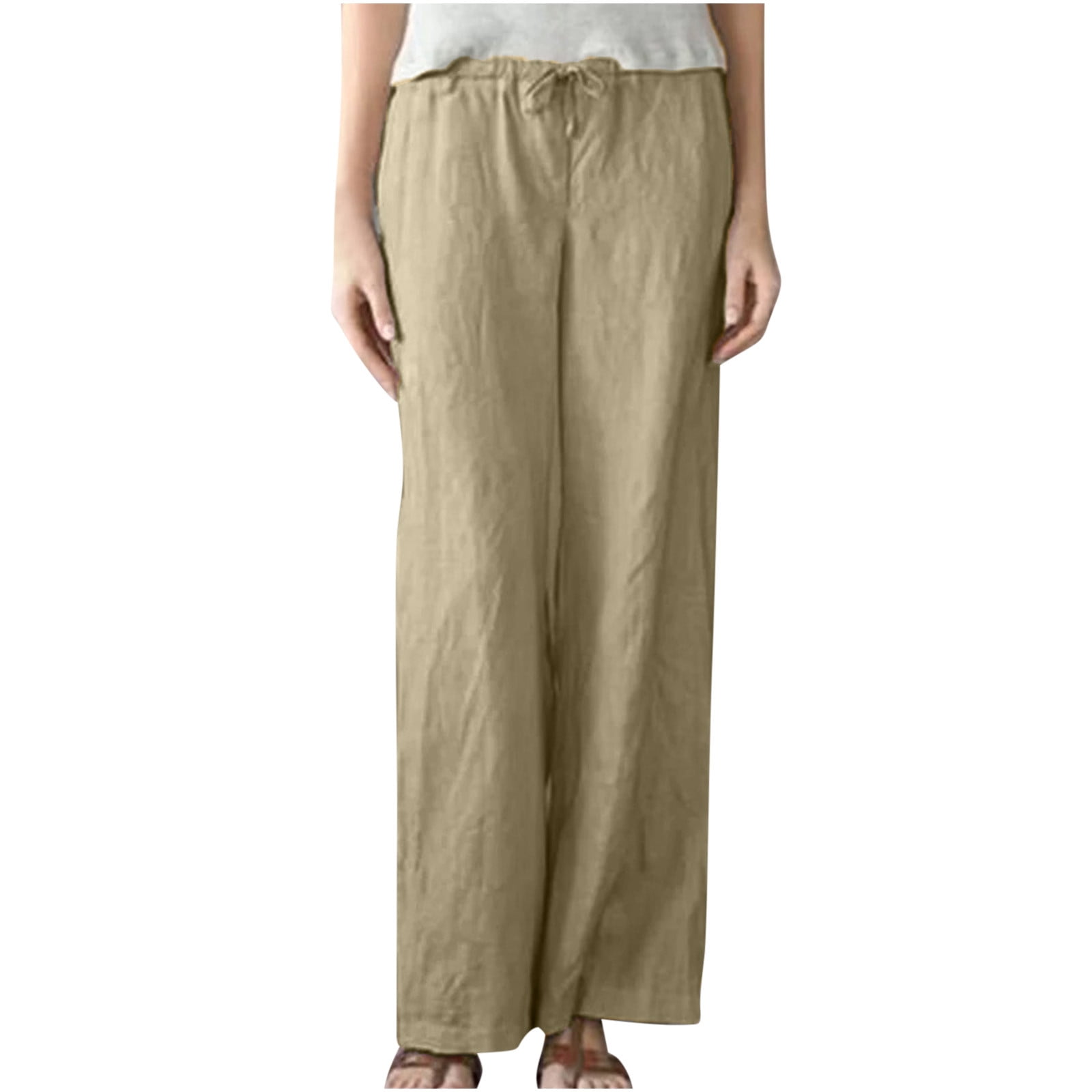 BLVB Wide Leg Pants Woman Casual Baggy Summer Cotton Linen Pants Solid ...