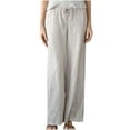 thumbnail image 1 of BLVB Wide Leg Pants Woman Casual Baggy Summer Cotton Linen Pants Solid Color Elastic Waist Beach Lounge Trousers, 1 of 6