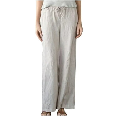 BLVB Wide Leg Pants Woman Casual Baggy Summer Cotton Linen Pants Solid Color Elastic Waist Beach Lounge Trousers