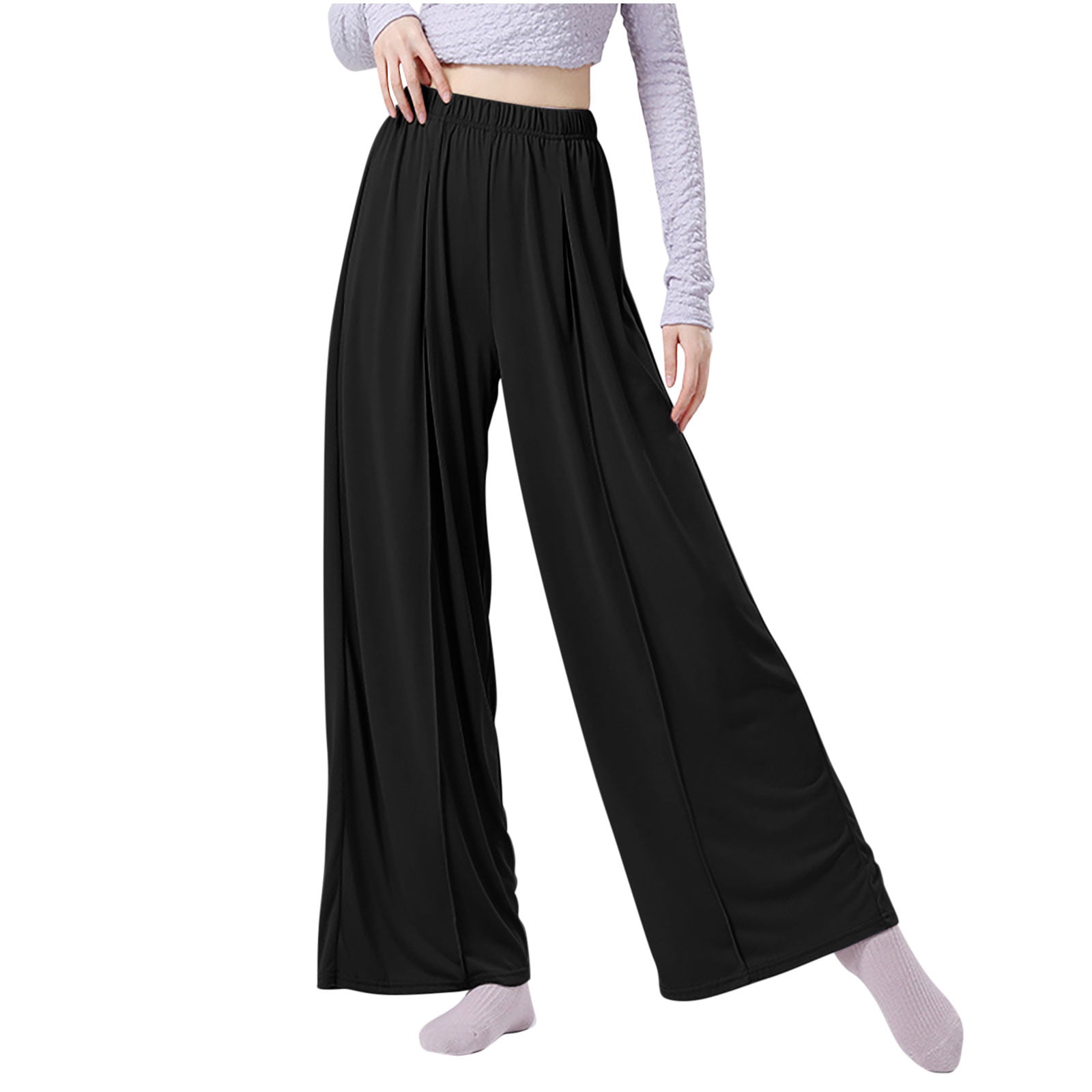 Women Wide Leg Yoga Pants Elastic Waist Lounge Pants with Pockets main image 0