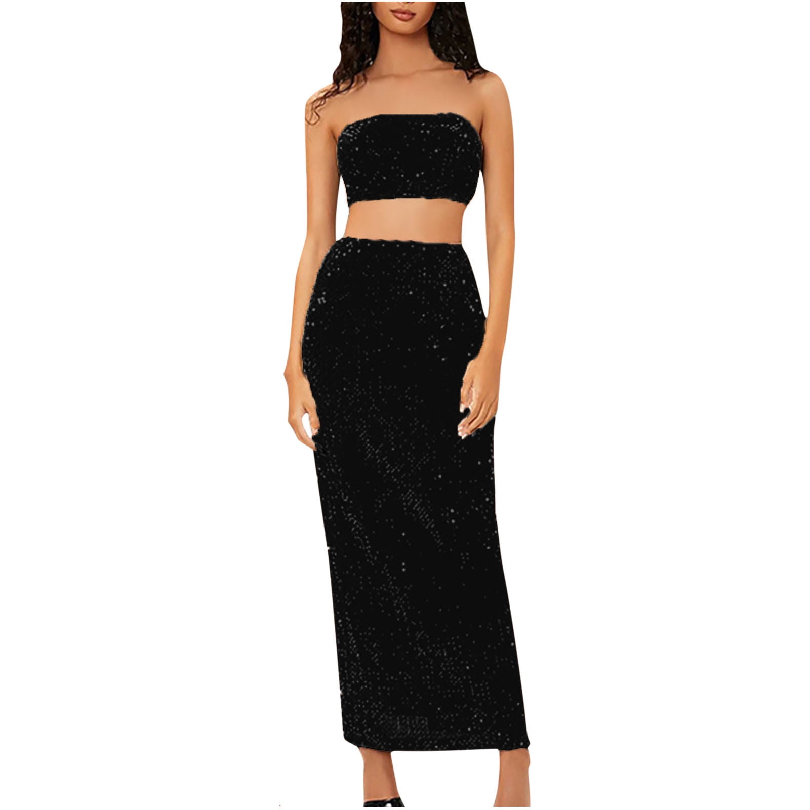 Summer New Bubble Sleeve Top Hollow Large Swing Long Dress Split Skirt Set