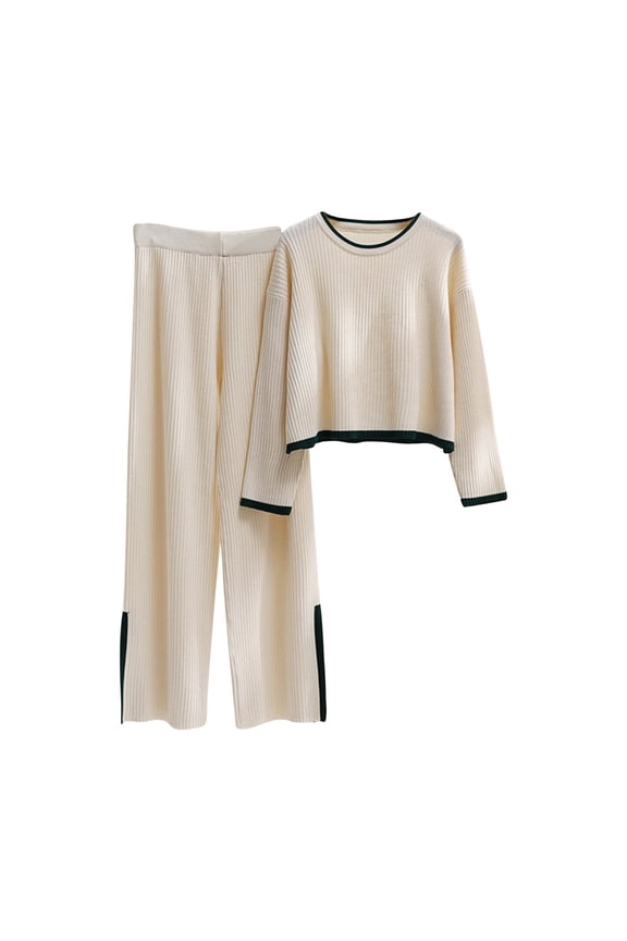 Women 2 Piece Sweater Sets Long Sleeve Knit Pullover Tops Wide Leg Pants Ribbed Lounge Sets Fall Trendy Clothes
