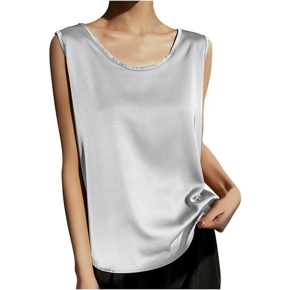 BLVB Women Silk Satin Tank Tops Dressy Crewneck Camisole Blouse Casual Sleeveless Cami Summer Tanks Shirt