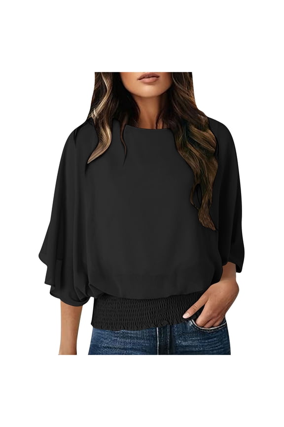Women Blouses Dressy Casual 3/4 Length Sleeve Womens Tops Boat Neck Business Work Tunic Shirts