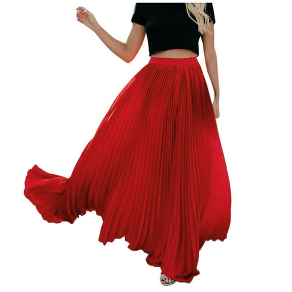 BLVB Women Bohemian Beach A-Line Dress Double Layer Elastic Waist Flowy Cotton Linen Long Maxi Skirt with Pockets
