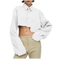 thumbnail image 1 of BLVB Women Button Down Turn Down Collar Crop Shirt Long Sleeve Loose Irregular Fashion Crop Blouse Tee Shirts Top, 1 of 7