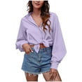 thumbnail image 1 of BLVB Women Button down Shirts Oversized Lantern Long Sleeve Blouses Solid Color Lapel Business Work Casual Tops, 1 of 6