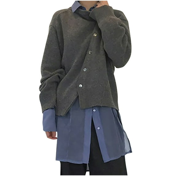 BLVB Women Cable Knit Cozy Sweater Coat Long Sleeve Irregular Button Down Solid Color Cardigan Outwear S-XXL