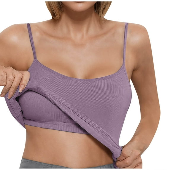 BLVB Women Camisole Spaghetti Strap Tank Top Ribbed Cami Shirts Summer Scoop Neck Going out Tops with Chest Pad