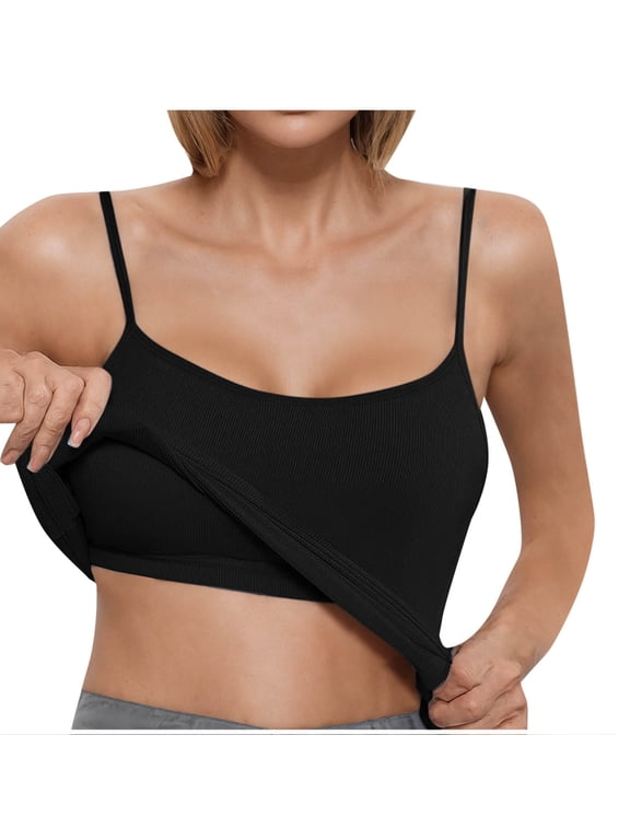 Women Camisole Spaghetti Strap Tank Top Ribbed Cami Shirts Summer Scoop Neck Going out Tops with Chest Pad