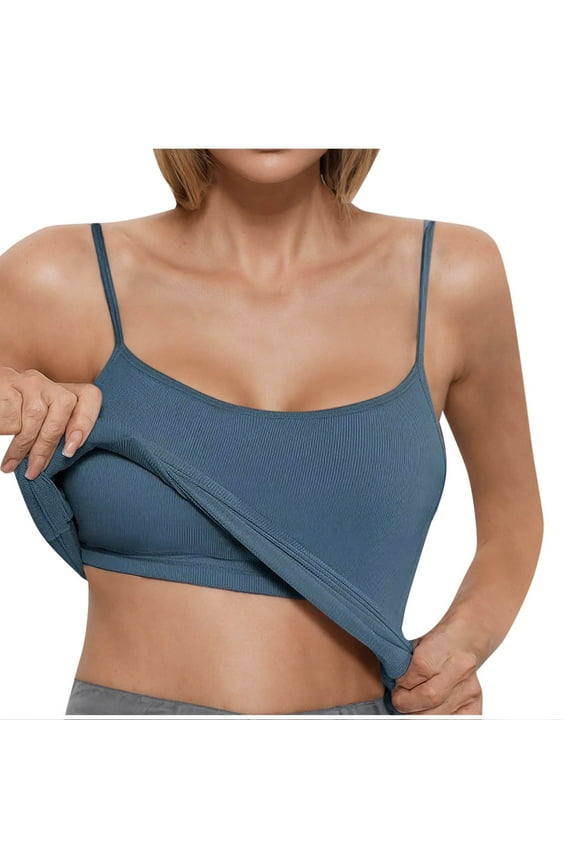 Women Camisole Spaghetti Strap Tank Top Ribbed Cami Shirts Summer Scoop Neck Going out Tops with Chest Pad
