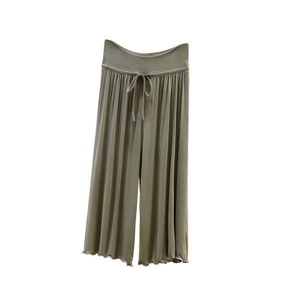 BLVB Women Capri Pajama Pants Ruffle Hem Sleepwear Lounge Pants Drawstring Cropped Pj Bottoms