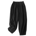 thumbnail image 1 of BLVB Women Capri Pants Casual Elastic High Waist Baggy Wide Leg Cotton Linen Cropped Pants Trousers for Ladies Summer, 1 of 6