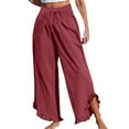 thumbnail image 1 of BLVB Women Capri Pants Summer Wide Leg Pants Drawstring Waist Ruffle Hem Palazzo Trousers Boho Flowy Beach Vacation Clothes, 1 of 3