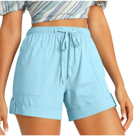 BLVB Women Casual Shorts Drawstring Comfy Elastic Waist Shorts Summer Pull on Beach Short Pants with Pockets(S-5XL)