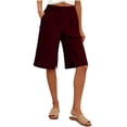 thumbnail image 1 of BLVB Women Cotton Linen Shorts Casual Knee Length Bermuda Shorts with Side Slit Summer Lightweight Capri Pants with Pockets, 1 of 5