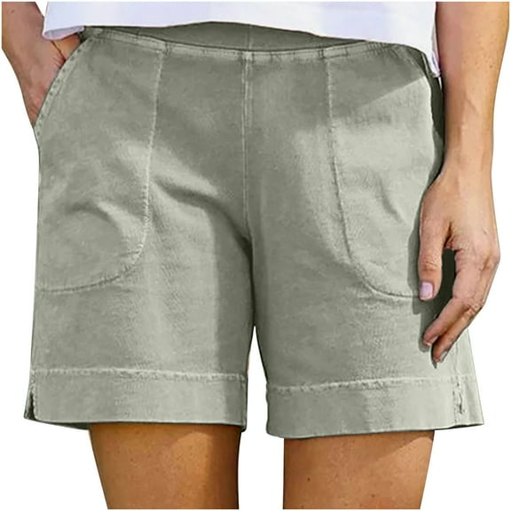 BLVB Women Cotton Linen Shorts Summer Casual Plain Shorts High Waisted Dressy Wide Leg Shorts with Pockets