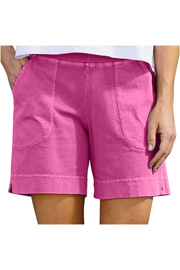 Women Cotton Linen Shorts Summer Casual Plain Shorts High Waisted Dressy Wide Leg Shorts with Pockets