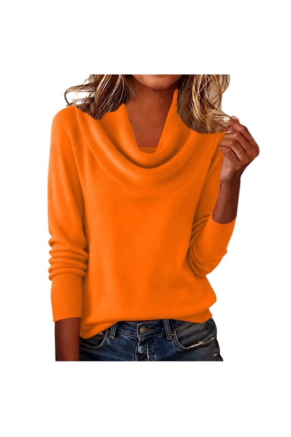 Women Cowl Neck Sweaters Long Sleeve Lightweight Knit Loose Fit Sweater Pullover Warm Tops Fall Winter Fashion Clothes