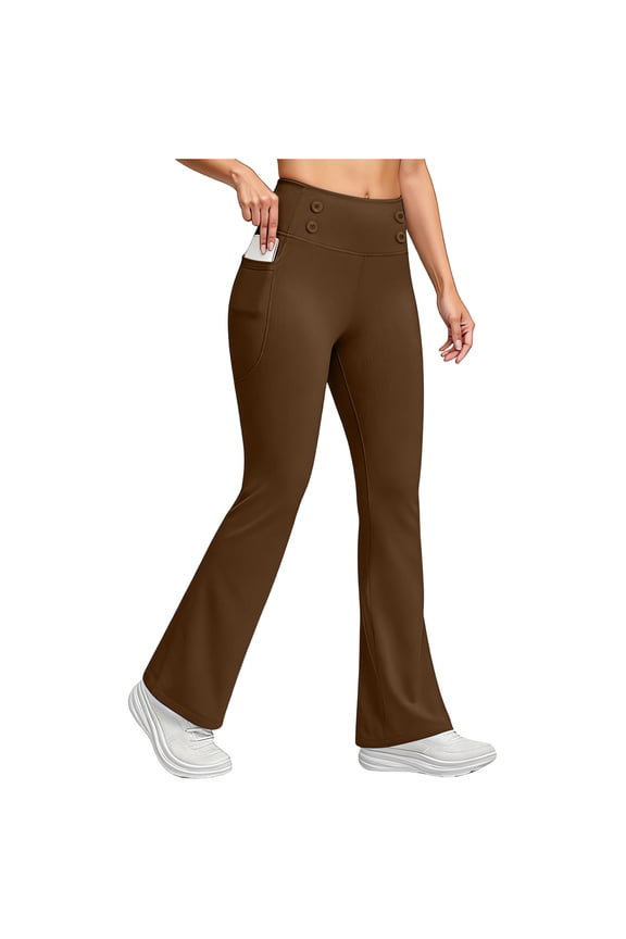 Women Fleece Lined Bootcut Yoga Pants with Pockets Thermal Bootleg Pants Winter Warm Workout Flare Leggings