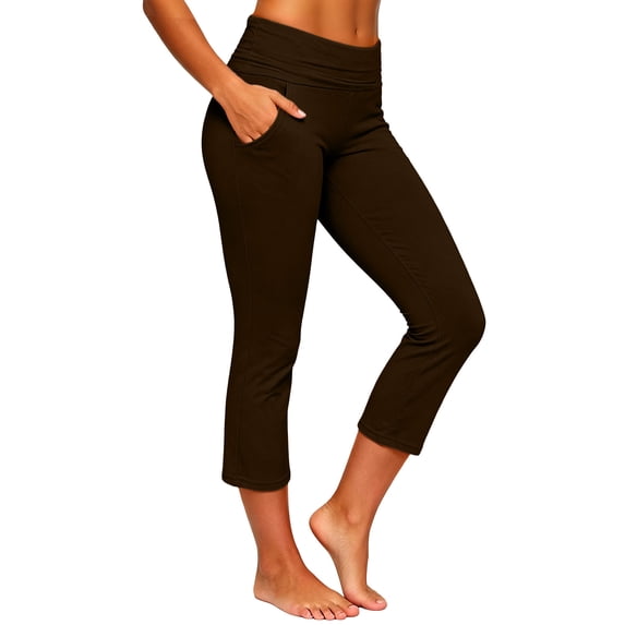 BLVB Women Fold over Capri Pants Low Rise Workout Yoga Leggings Stretch Soft Lounge Cropped Capris with Pockets