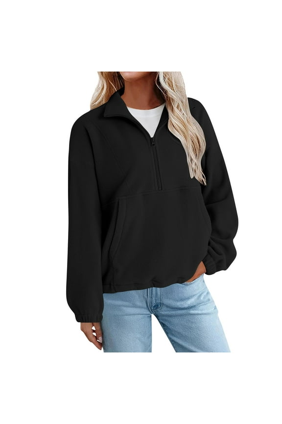 Women Half Zip Pullover Long Sleeve Casual Fuzzy Sherpa Fleece Jacket Sweatshirts Fall Winter Outerwear Top with Pocket