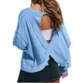 thumbnail image 1 of BLVB Women Open Back Workout Shirt Long Sleeve Round Neck Backless Athletic Tee Crop Tops with Thumb Hole Trendy, 1 of 7