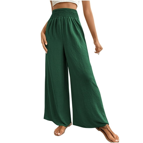 BLVB Women Palazzo Pants Summer Boho Bagyy Wide Leg Pants High Smocked Waist Casual Loose Lounge Trousers