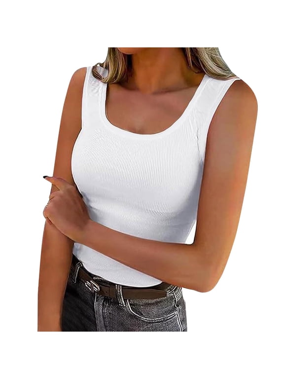 Women Ribbed Tank Tops U Neck Sleeveless Slim Fitted Basic Shirts Cute Summer Tops Clothes
