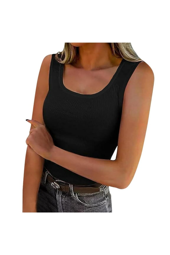 Women Ribbed Tank Tops U Neck Sleeveless Slim Fitted Basic Shirts Cute Summer Tops Clothes