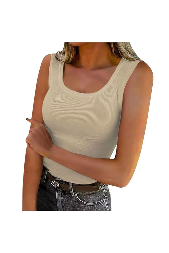 Women Ribbed Tank Tops U Neck Sleeveless Slim Fitted Basic Shirts Cute Summer Tops Clothes
