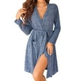 thumbnail image 1 of BLVB Women Robe Ribbed Knit Soft Bathrobe Knee Length Robes Stretchy Short Ladies Sleepwear Loungewear with Pockets, 1 of 6