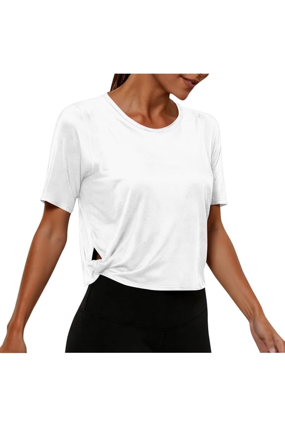Women Short Sleeve Workout Shirts Casual Yoga Athletic Gym Tops Crop Running Tees Exercise Clothes