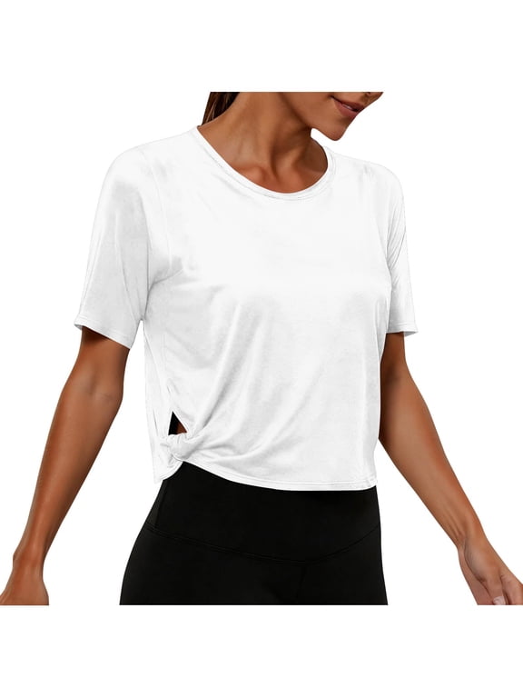 Women Short Sleeve Workout Shirts Casual Yoga Athletic Gym Tops Crop Running Tees Exercise Clothes