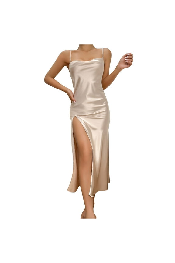 Women Silk Satin Nightgown Side Slit Long Sleepdress for Ladies Slip Night Dress Sleepwear Elegant
