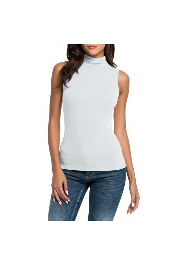 Women Sleeveless Mock Turtleneck Tank Tops Slim Fit Stretchy Layer Tee Shirts Lightweight Pullover
