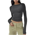 thumbnail image 1 of BLVB Women Slim Fit Crop Tops Crewneck Shirt Long Sleeve Casual Basic Solid Color Going out Tight Tee Clothes, 1 of 4