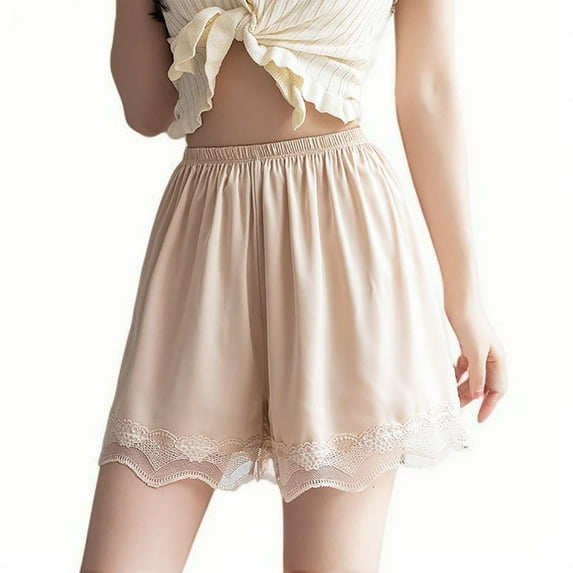BLVB Women Slip Shorts Lace Pettipants Half Slip Culotte Shorts Elastic Waist Casual Comfy Pajama Shorts Lounge Pj Bottoms