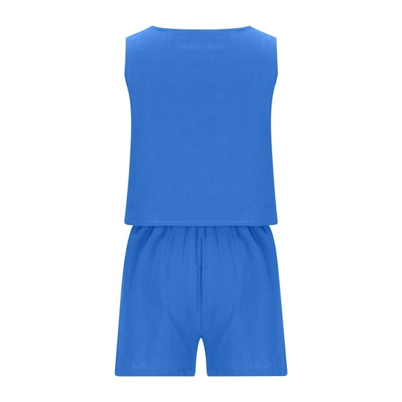 BLVB Women Summer 2 Piece Outfits Linen Matching Sets Lounge Shorts Crop Tops Trendy Clothes Beach Vacation