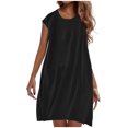 thumbnail image 1 of BLVB Women Summer Casual Plain Dresses Cap Sleeve Crewneck Loose T Shirt Dress Short Flowy Sundress with Pocket, 1 of 6