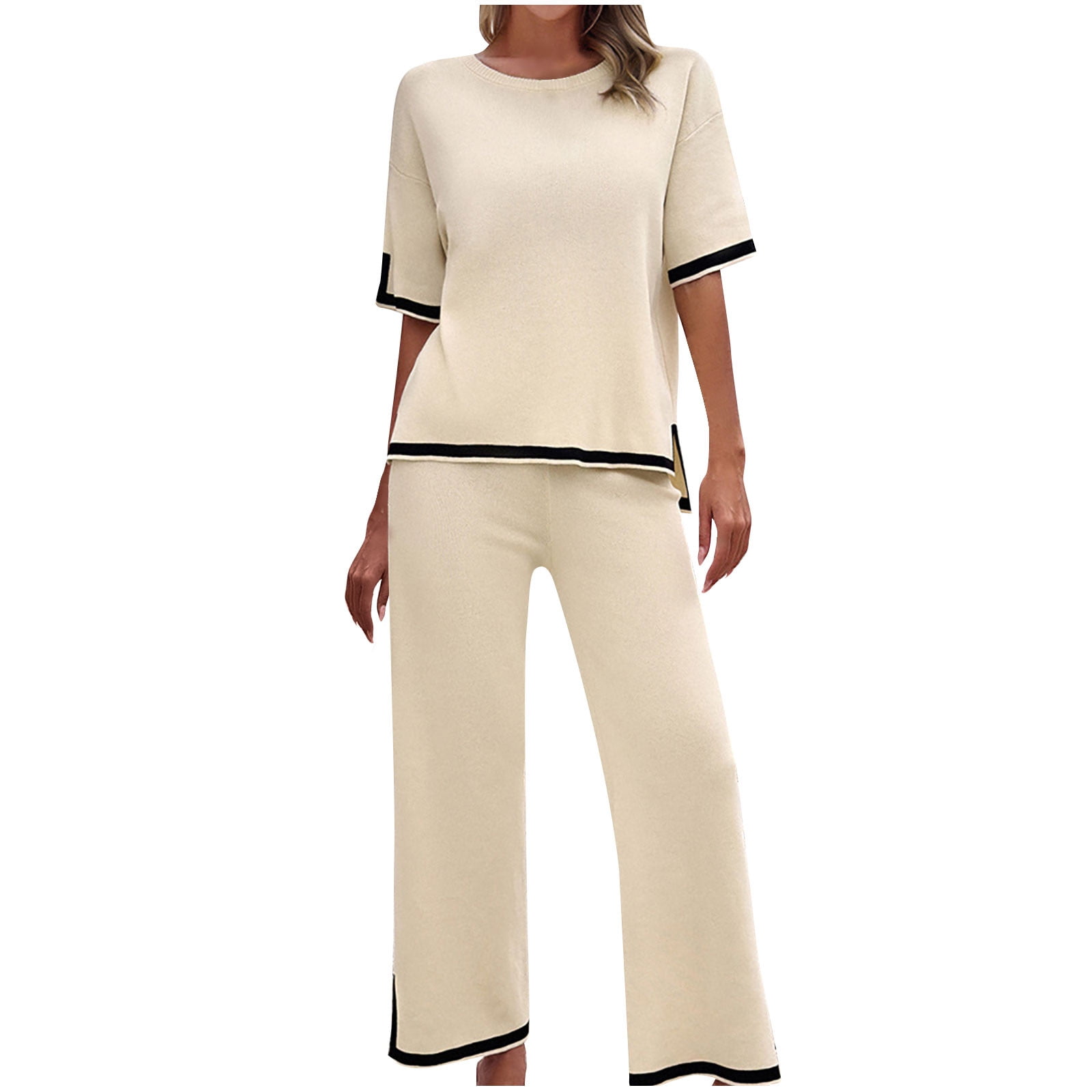 BLVB Women Sweater Sets 2 Piece Outfits Knit Lounge Sets Short Sleeve ...