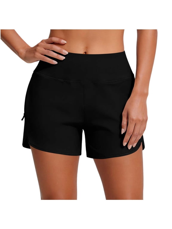 Women Swim Shorts Side Split Board Shorts with Pockets Elastic Waist Beach Swimwear Bottom