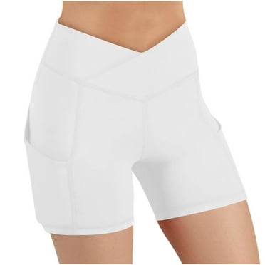 BLVB Women V Waist Workout Shorts with Pockets Seamless High Waisted Yoga Biker Shorts Stretch Compression Athletic Running Shorts