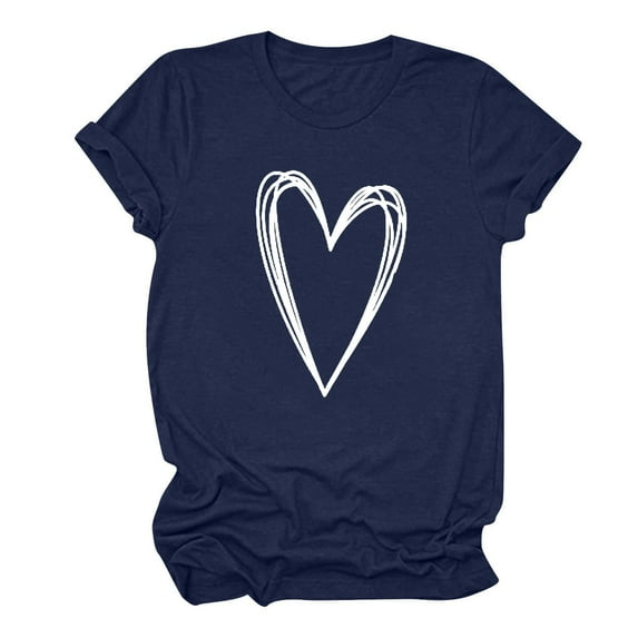 BLVB Women Valentine's Day Shirts Cute Heart Graphic T-Shirt Printed Casual Short Sleeve Crewneck Tee Top Blouse