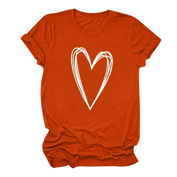 BLVB Women Valentine's Day Shirts Cute Heart Graphic T-Shirt Printed Casual Short Sleeve Crewneck Tee Top Blouse