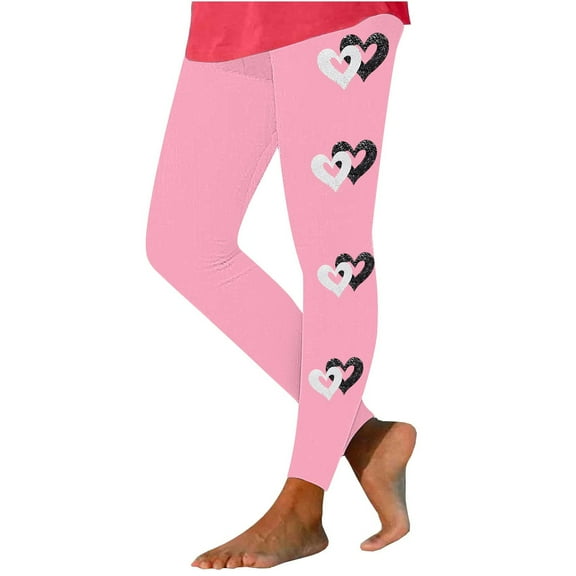 BLVB Women Valentines Day Leggings Heart Printed Tights High Waist Workout Yoga Pants Valentines Day Gifts