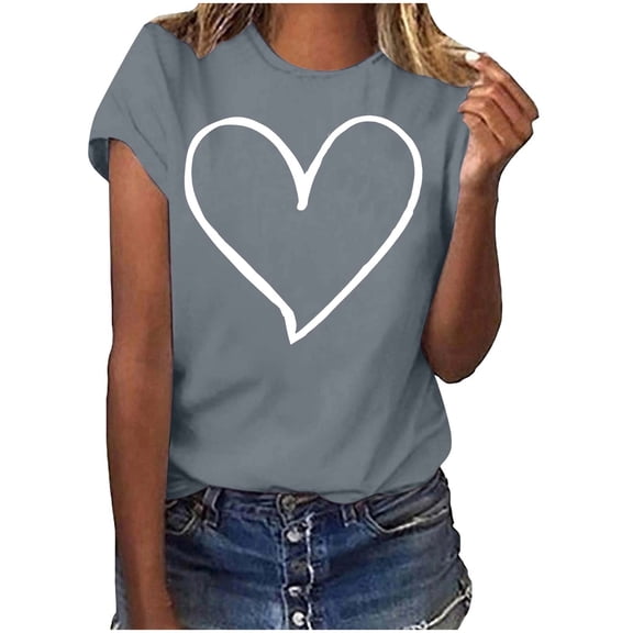 BLVB Women Valentines Day Shirts Love Heart Graphic Short Sleeve Cute Round Neck Shirt for Women Lover Gift Tops